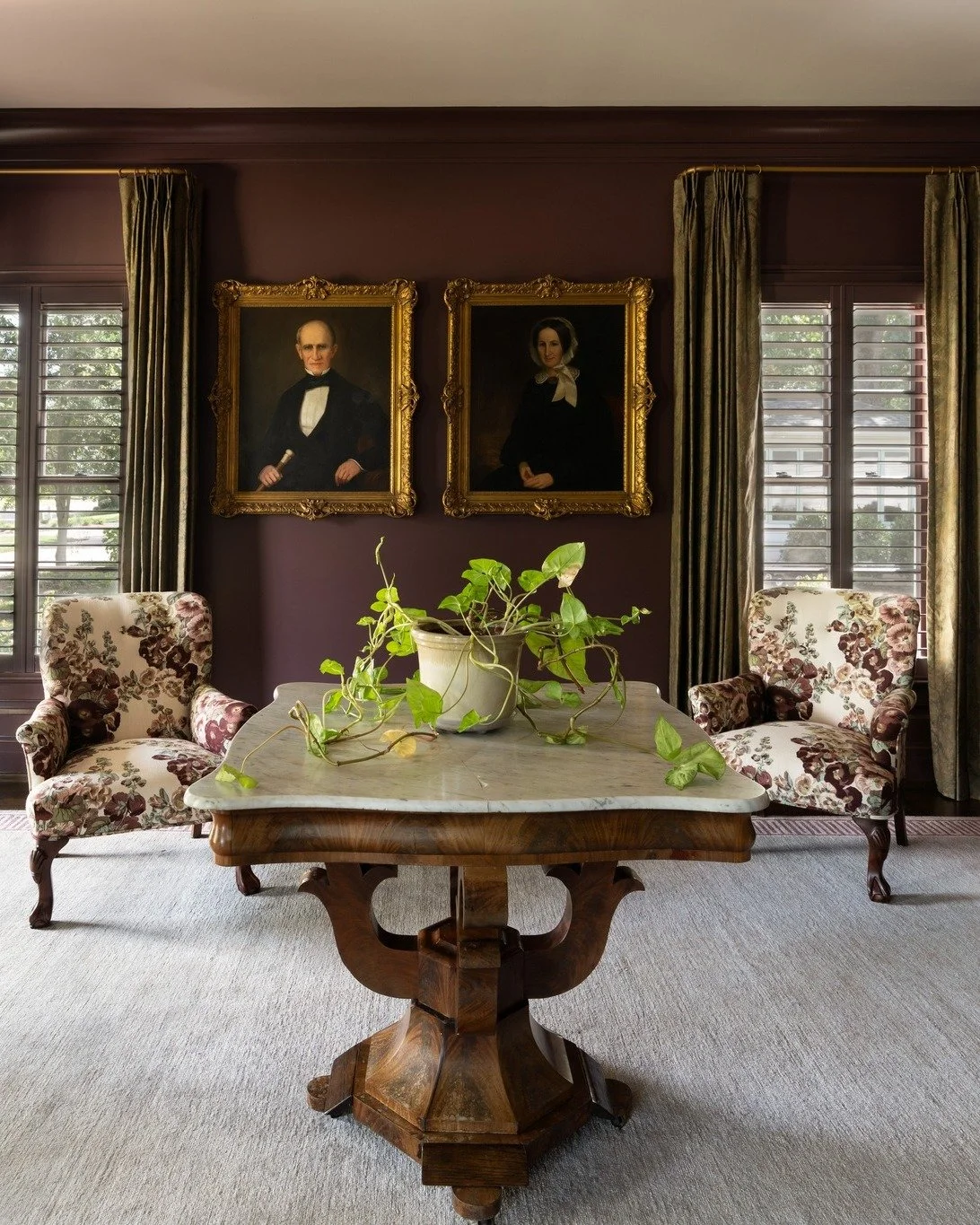 Not every room needs to be overdesigned.

Architecturally, this front living room was simple by intention. The goal wasn&rsquo;t to make the space loud, but it was to let the family&rsquo;s history and their heirlooms lead.

French doors opening to t