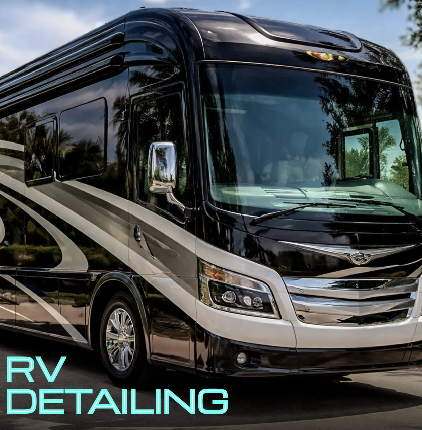 Brown RV with custom graphics after. detail