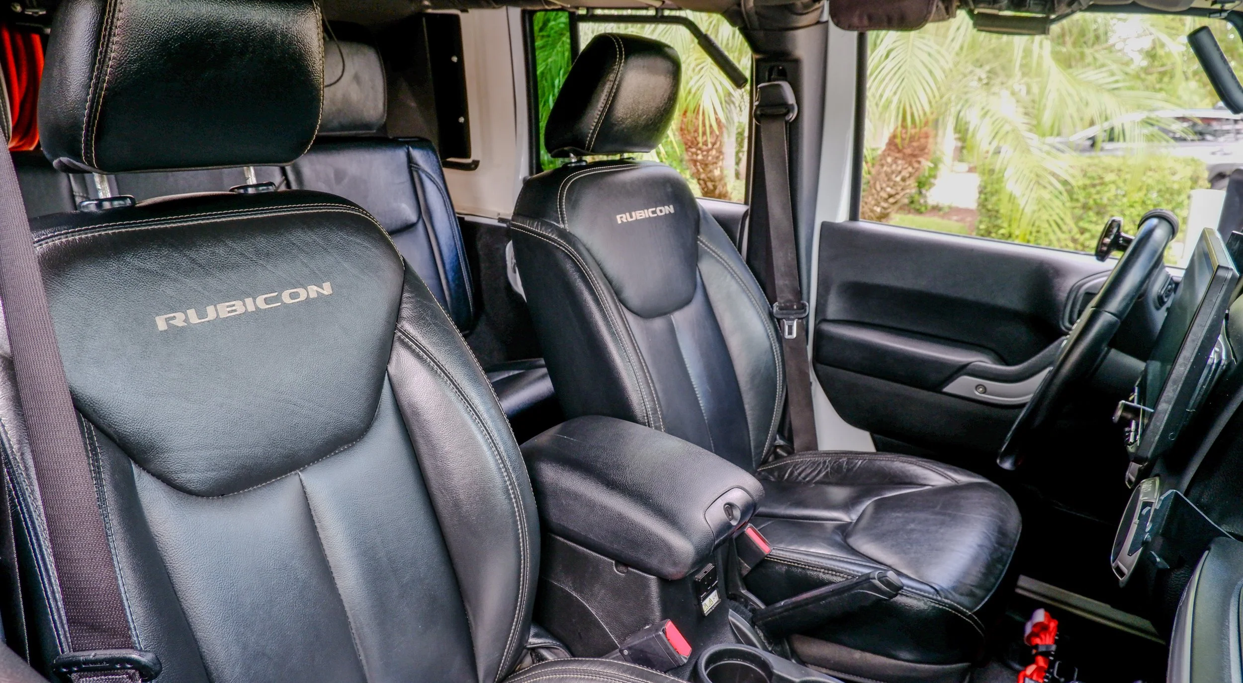 Interior of a clean Jeep.
