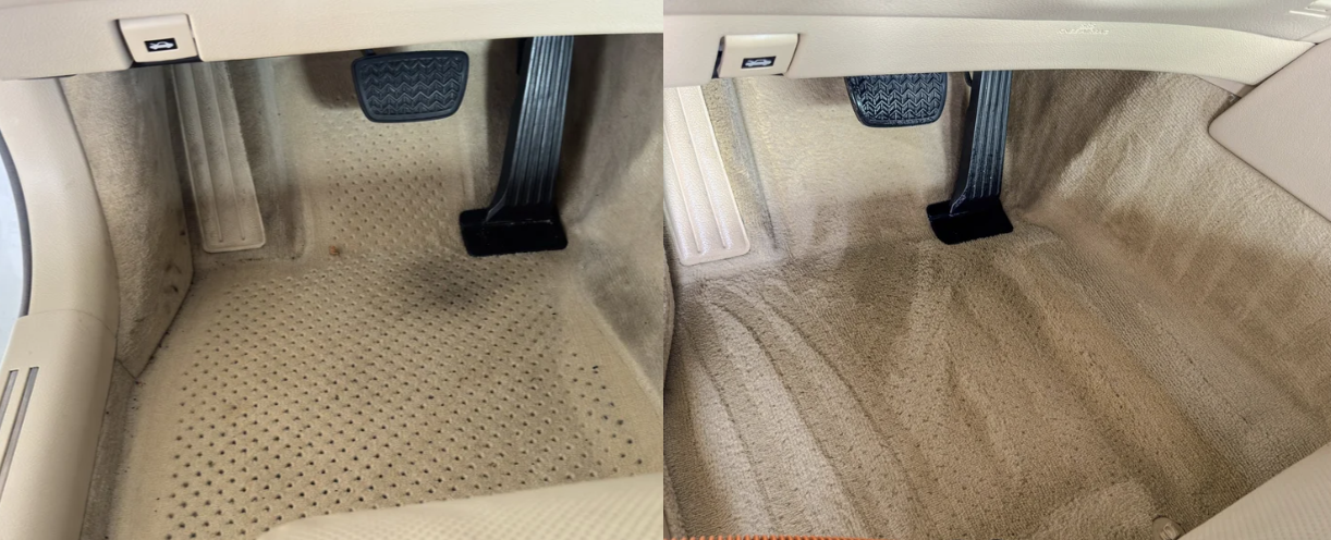 Picture of a before and after of a clean interior.