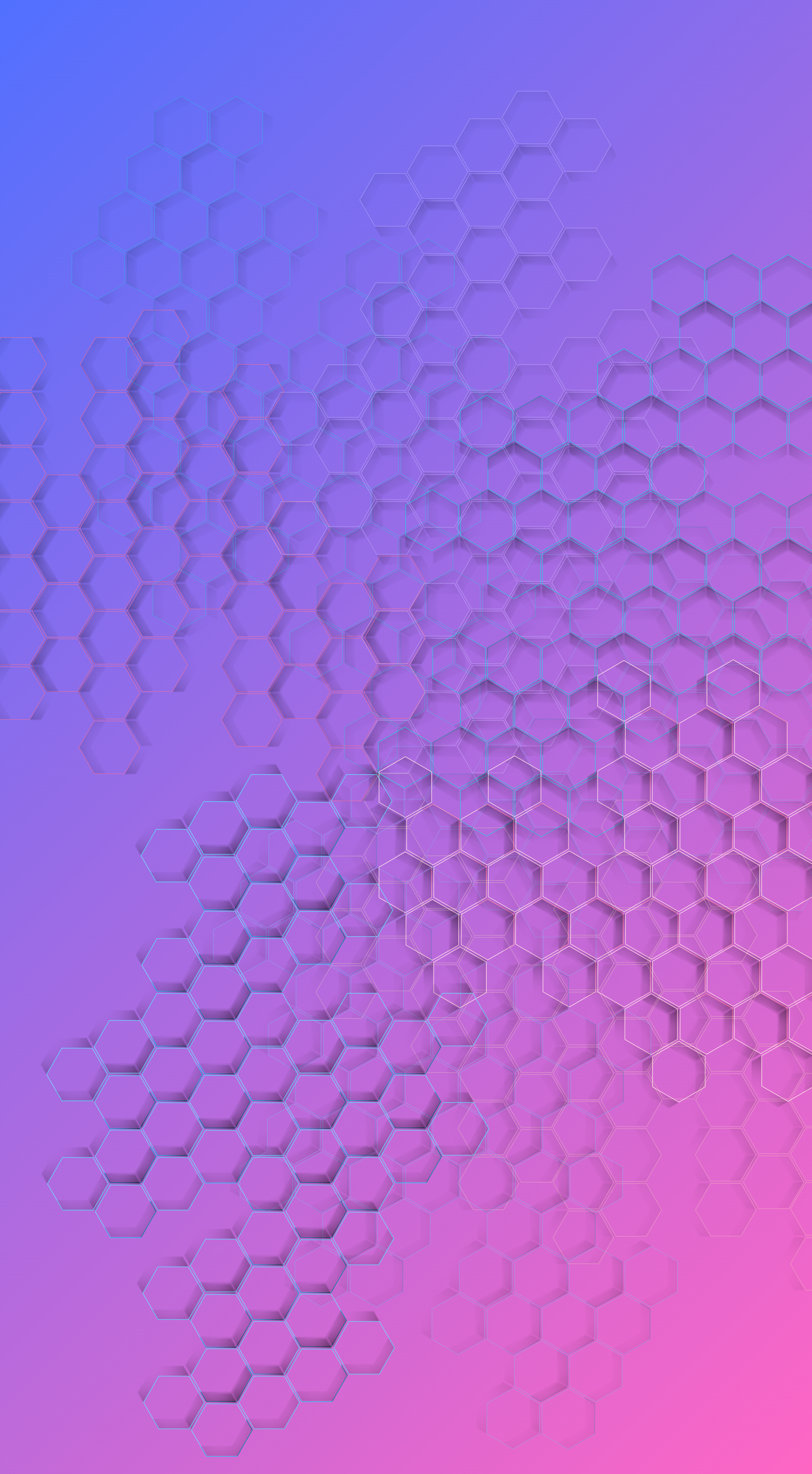 Abstract background with purple and pink gradient and overlapping hexagonal patterns.