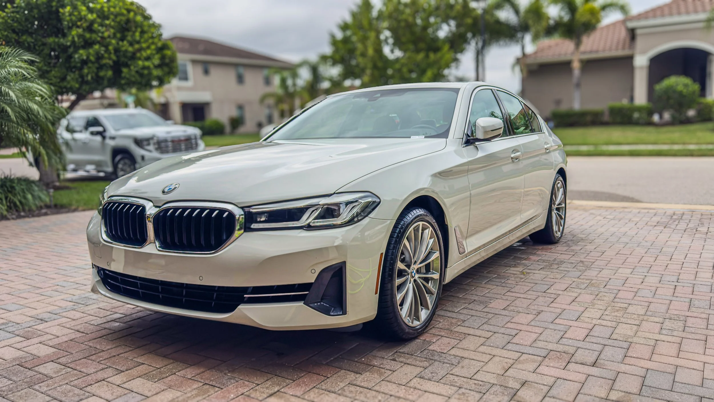 Front end of just detailed white BMW