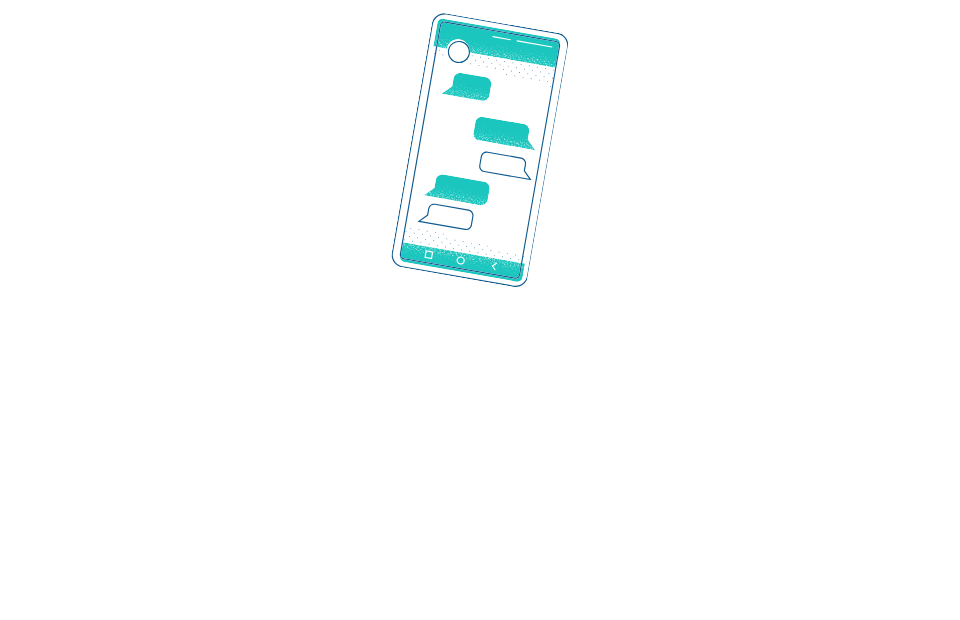 A smartphone screen showing a messaging app with multiple chat bubbles, accompanied by a text description about mobile detailing communication.