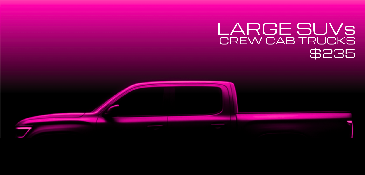 Pink graphic of a  truck.