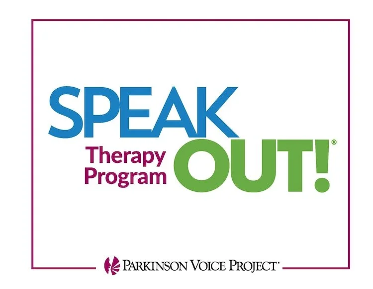 SPEAK OUT! Therapy Program logo with Parkinson Voice Project branding
