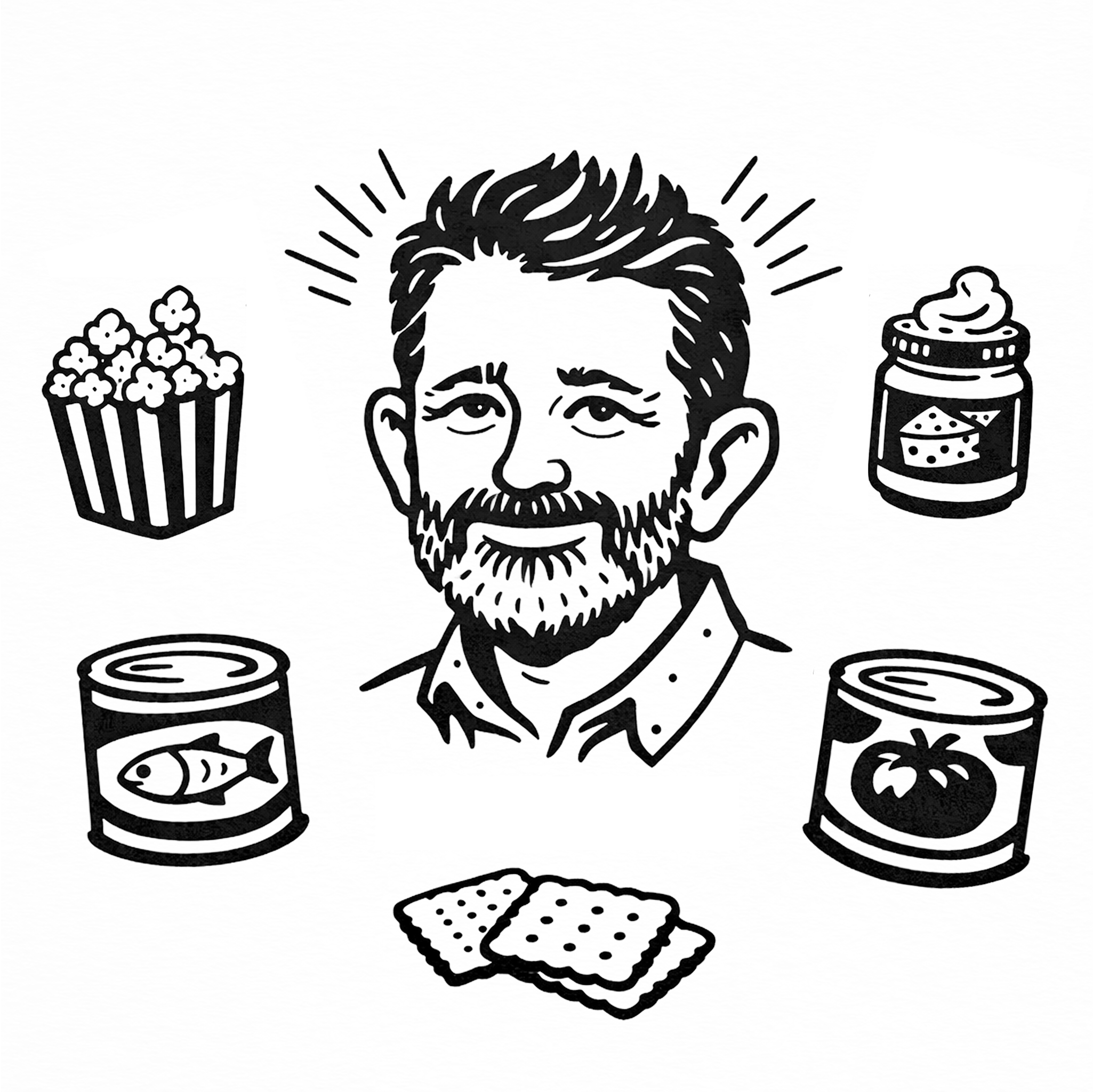 Illustration of Brian Francis surrounded by Caker food