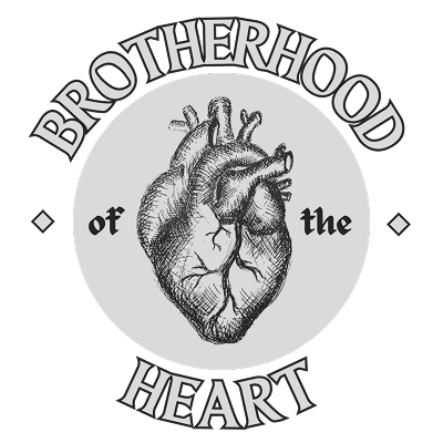 A detailed illustration of a human heart inside a circle, with the words "Brotherhood of the Heart" around it.