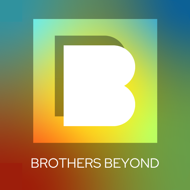 A multicolored gradient background with a white stylized letter 'B' in the center and the text 'BROTHERS BEYOND' below.