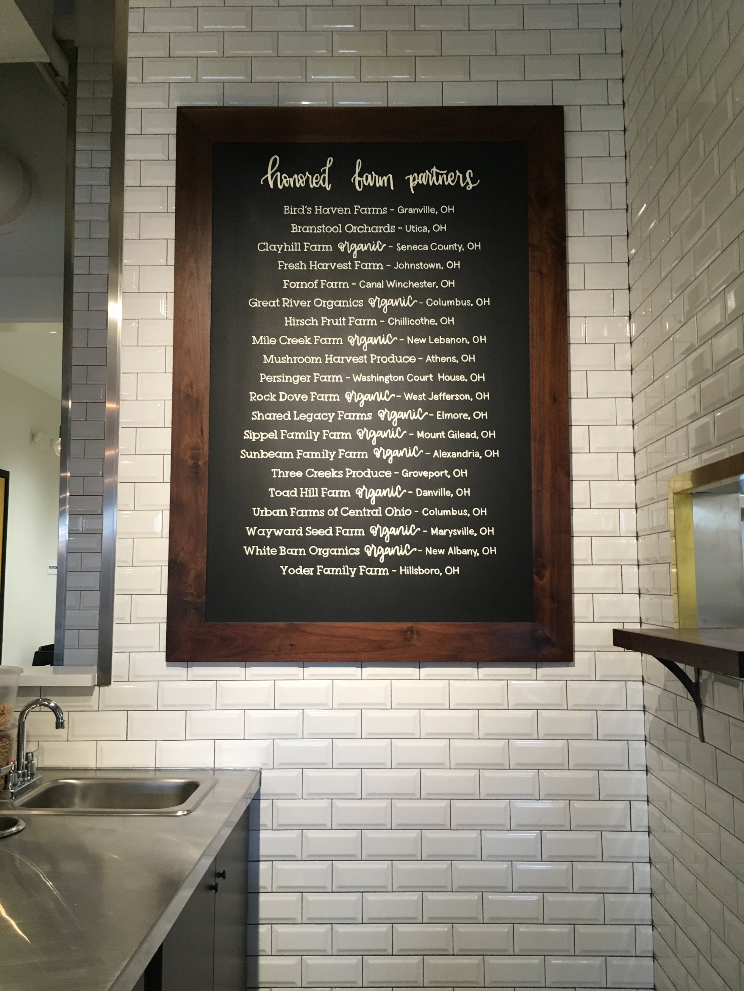 Hand Lettered 'Farm Partners' sign for The Little Eater (Clintonville)