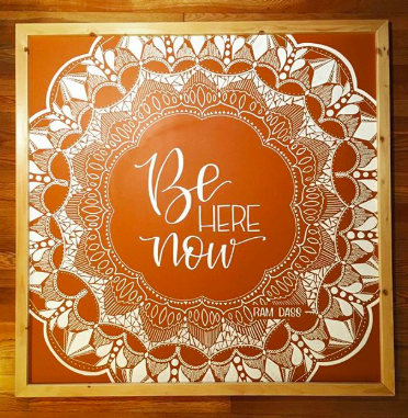 Hand Lettered and freehand mandala design painted on framed sign