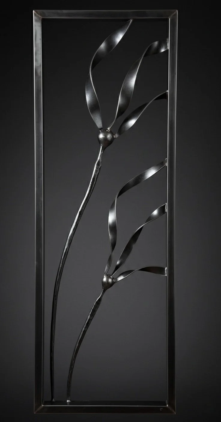 Framed wall art of two bull kelp sculpture made of steel