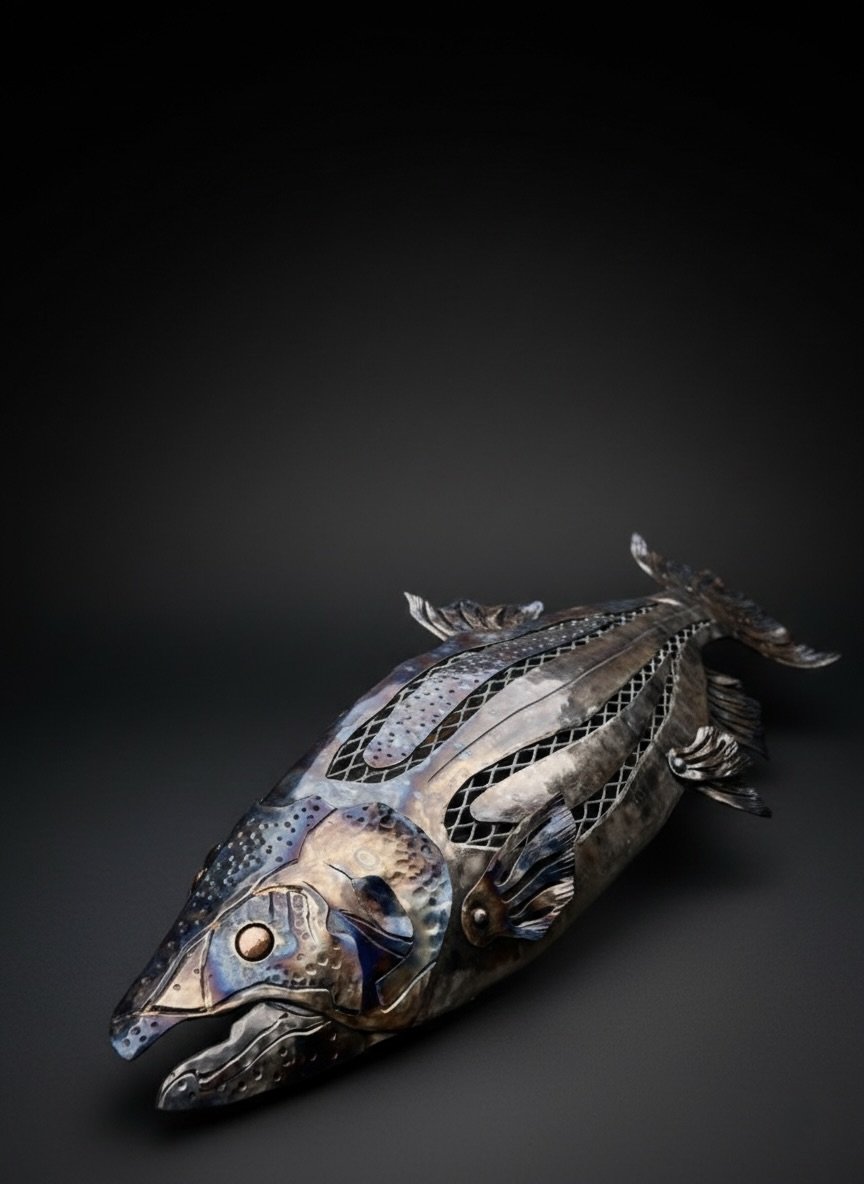 Metal fish wall sculpture
