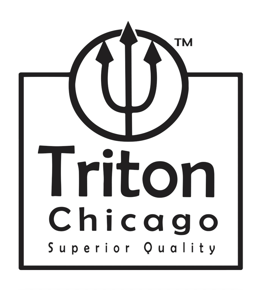 Logo for Triton Chicago with a stylized trident and text that reads "Triton Chicago Superior Quality."