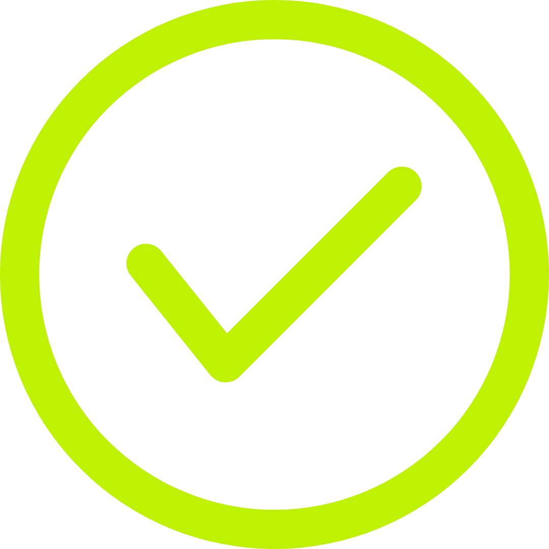 Green check mark inside a green circle.