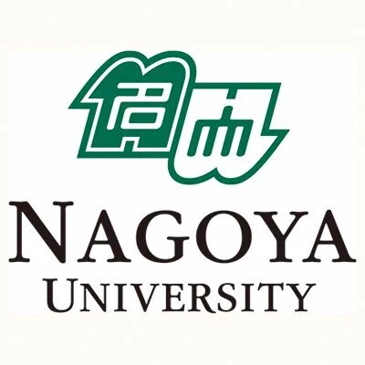 Nagoya University logo with green stylized symbols and black text.