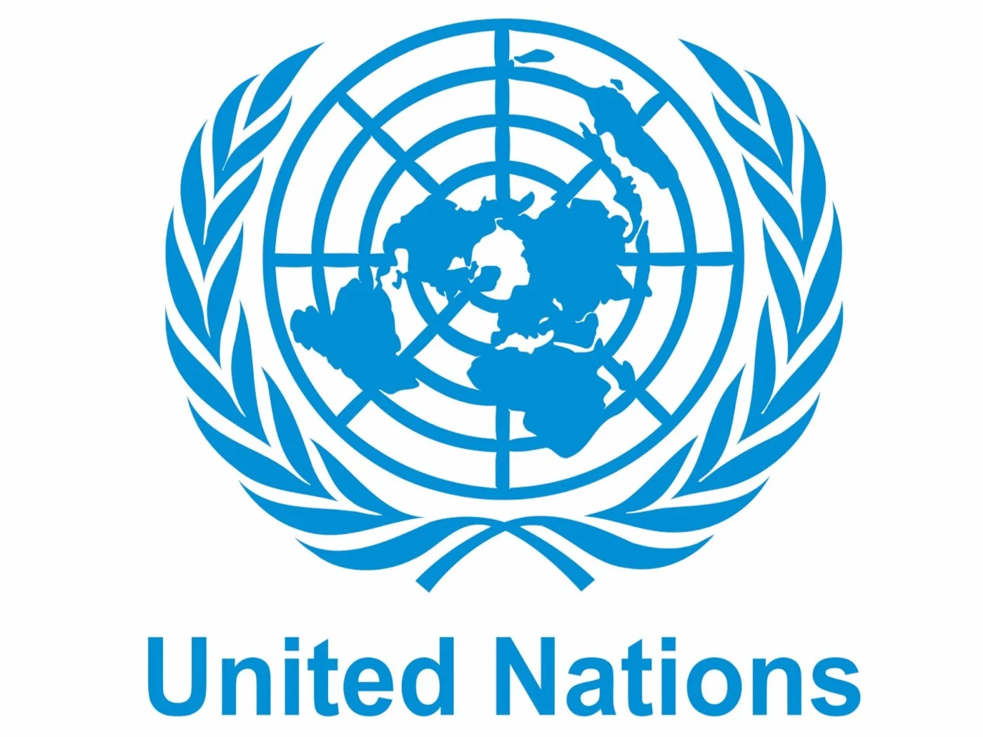The United Nations emblem featuring a world map surrounded by olive branches, with the words "United Nations" below.