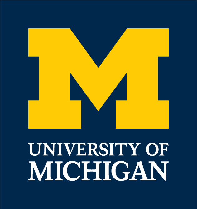 University of Michigan logo with a large yellow 'M' and white text stating 'University of Michigan' on a dark blue background.