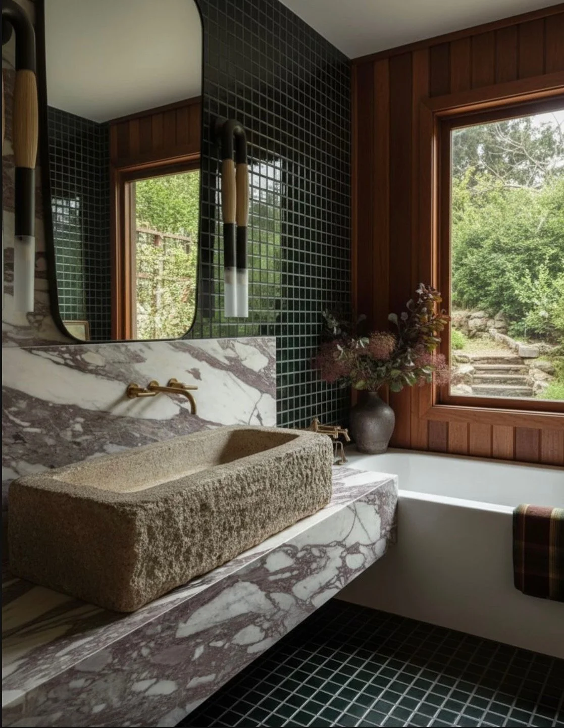 Expert bathroom tiling in Cork — white wall tiles and black feature tile installation.