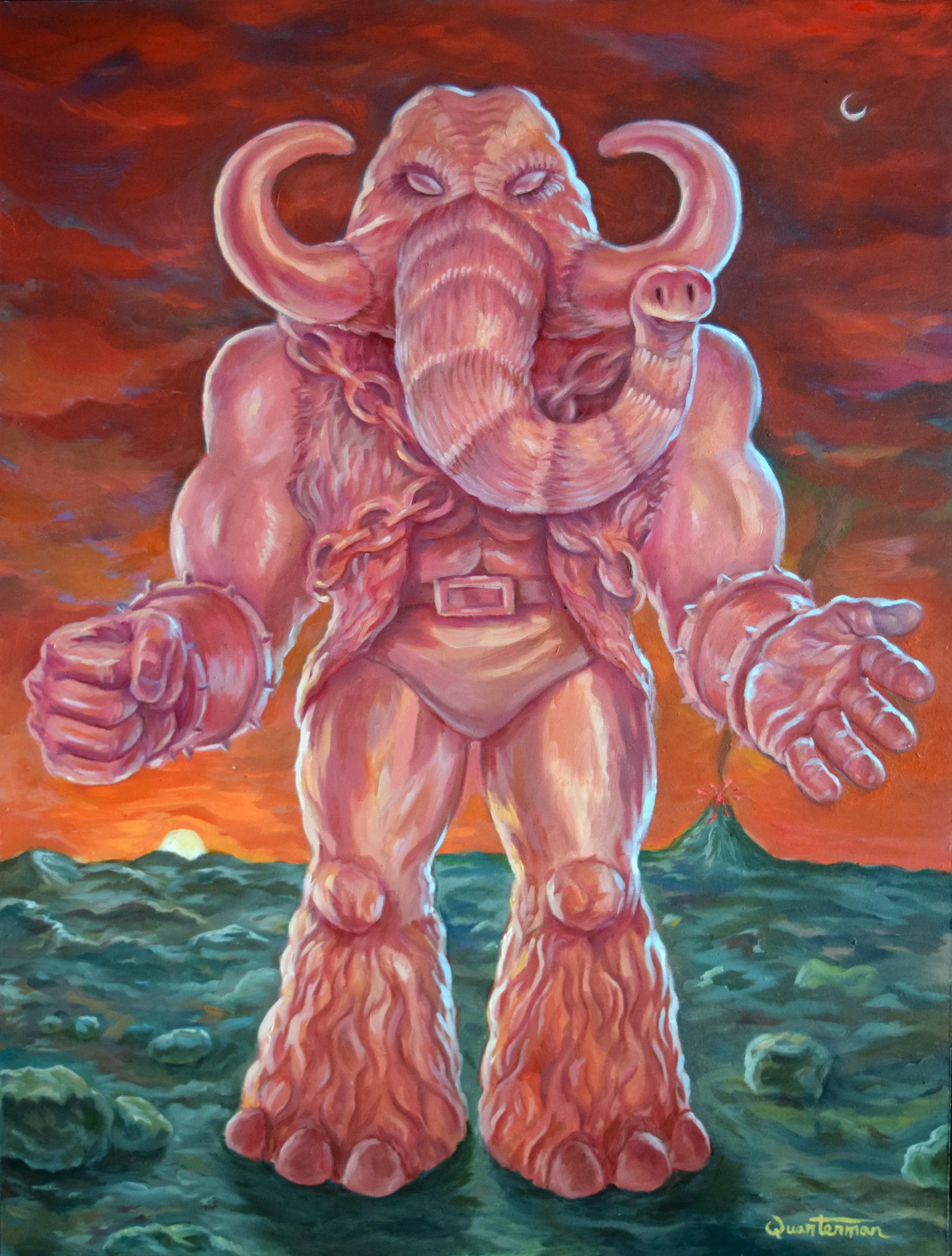 "MUSCLE, Primordial Dawn"—Oil on panel, 18"x24" —$500 