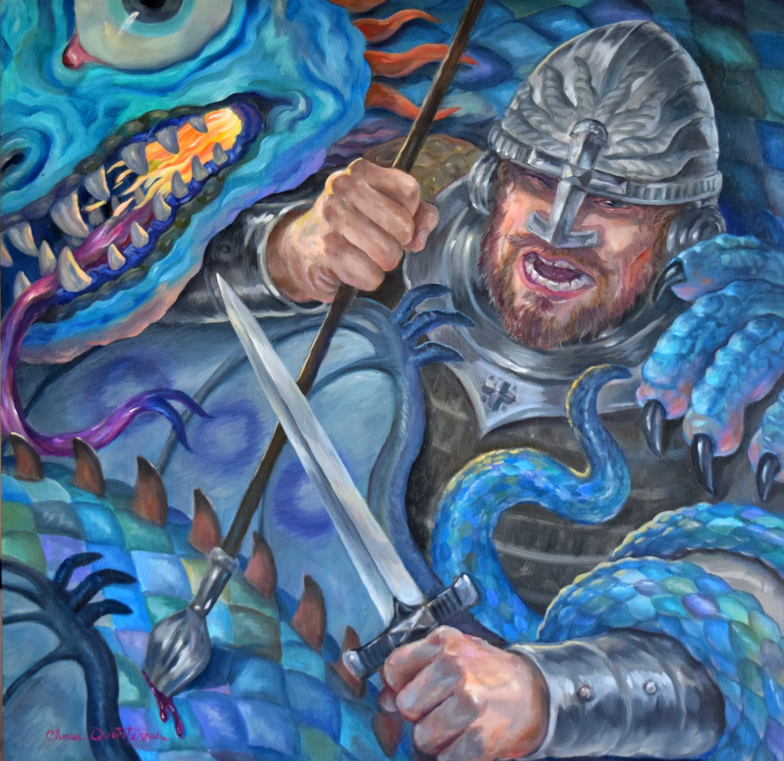 St. George and the Dragon,
Oil on panel, 24"x24", 
$900