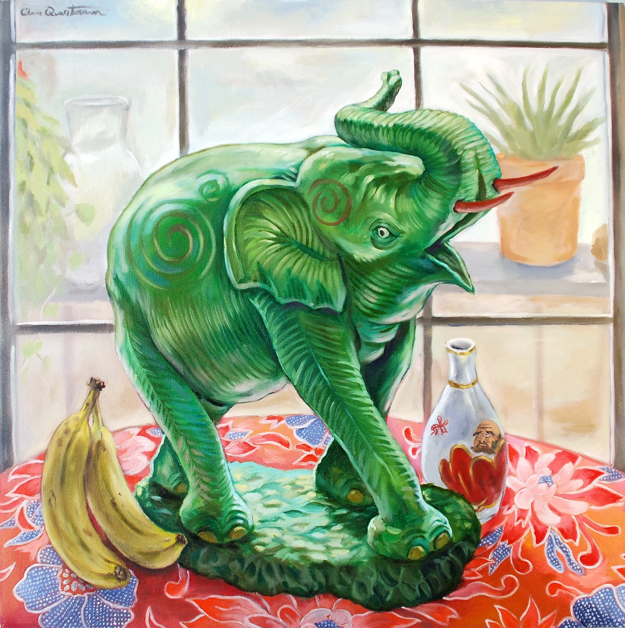 "Green Elephant"—Oil on canvas, 24"x24" —NFS