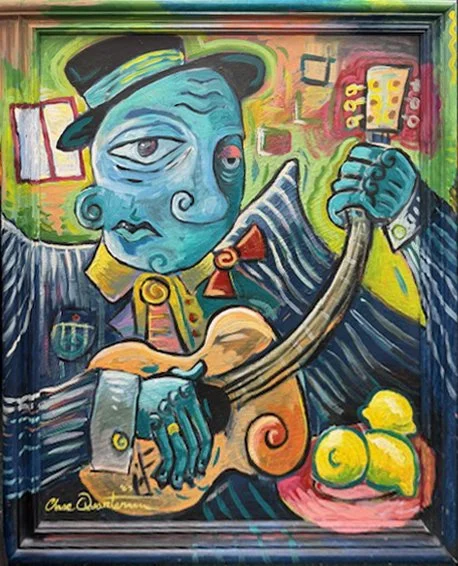 "Blind Lemons on Red Plate"— Acrylic on canvas and frame, 2003—SOLD