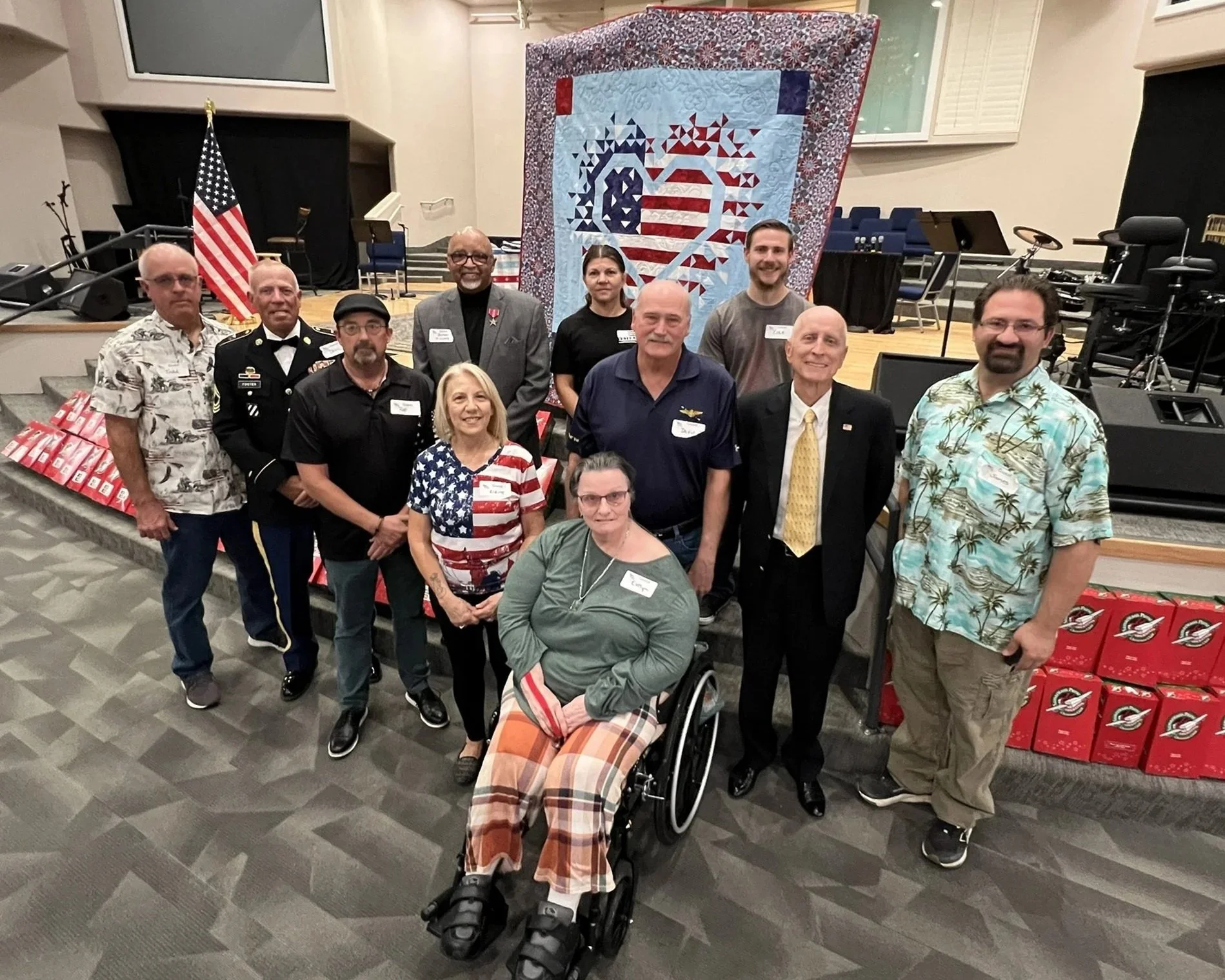 LVQ honor 11 veterans representing multiple branches of the United States military, at the organizations first Quilts of Valor ceremony in November 2025. 