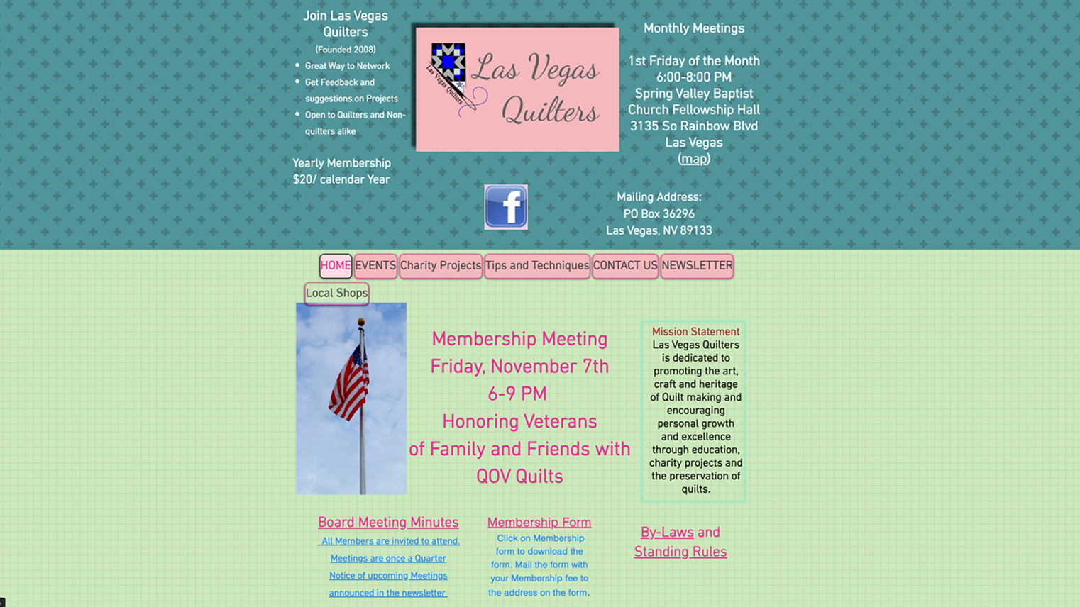 The Las Vegas Quilters Guild’s original website served members and visitors for many years, sharing meeting information, events, and quilting activities.
