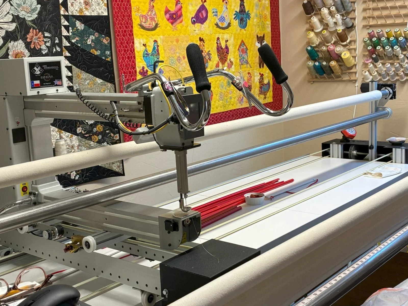 A long arm quilting machine.