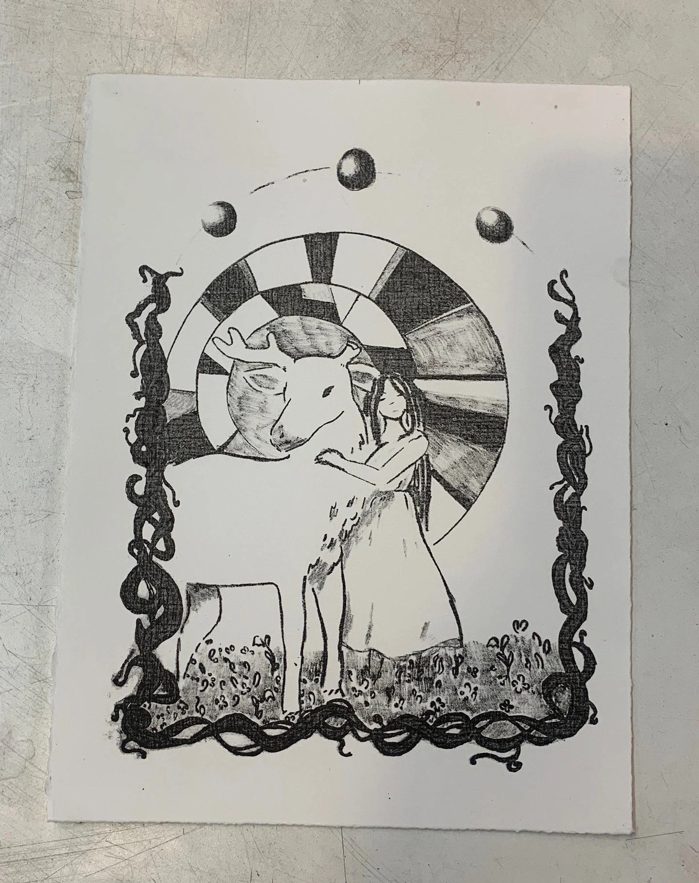 Mystic Forest Litho print with my design process at the end #art #print #printmaking #illustration #lithography