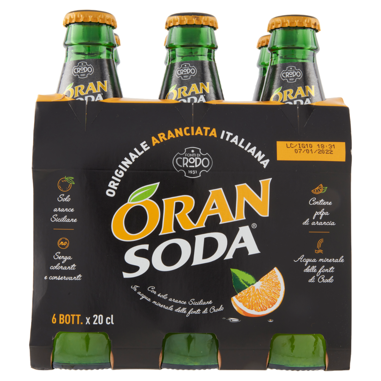 Oransoda Glasflaschen 6×20 cl – klassische italienische Orangenlimonade