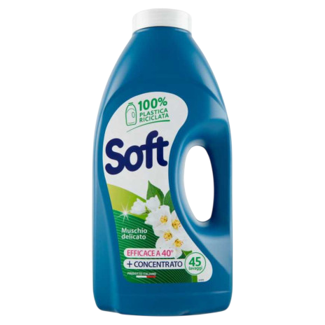 Soft Lavatrice Liquido Muschio Bianco 2,25 l – Flüssigwaschmittel mit weißem Moschusduft, 50 Waschgänge