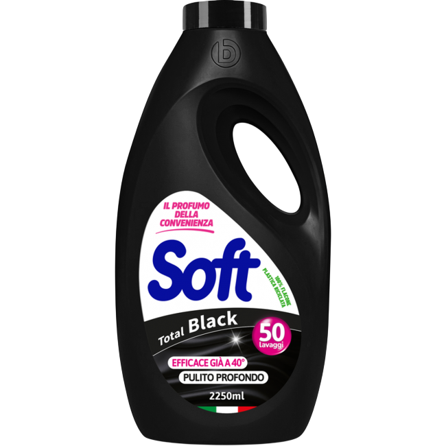 Soft Detersivo Lavatrice Total Black 2,25 l – Flüssigwaschmittel für Schwarze Wäsche, 50 Waschgänge