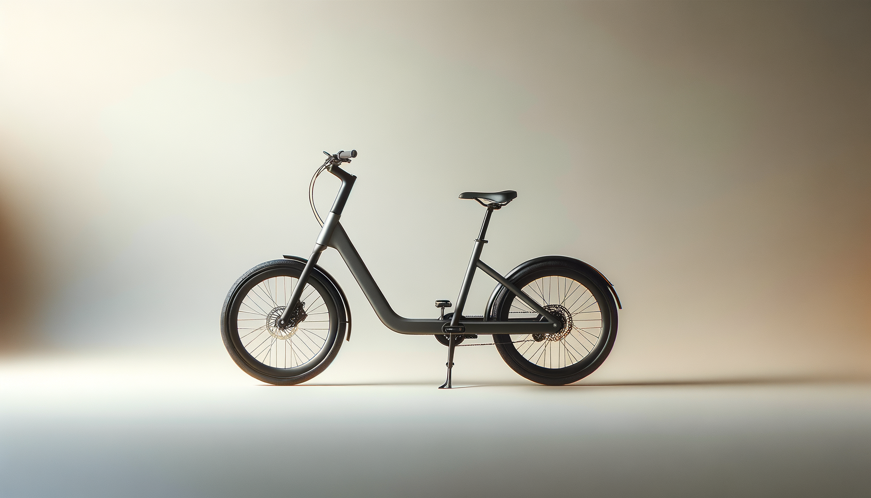 A sleek, black electric bicycle with a minimalist design on a plain background.