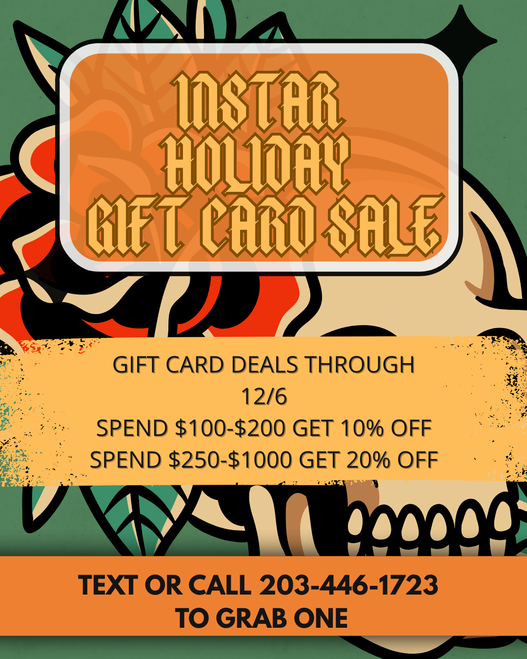 Instar Tattoo Studio located in Shelton CT is offering black Friday gift card deals