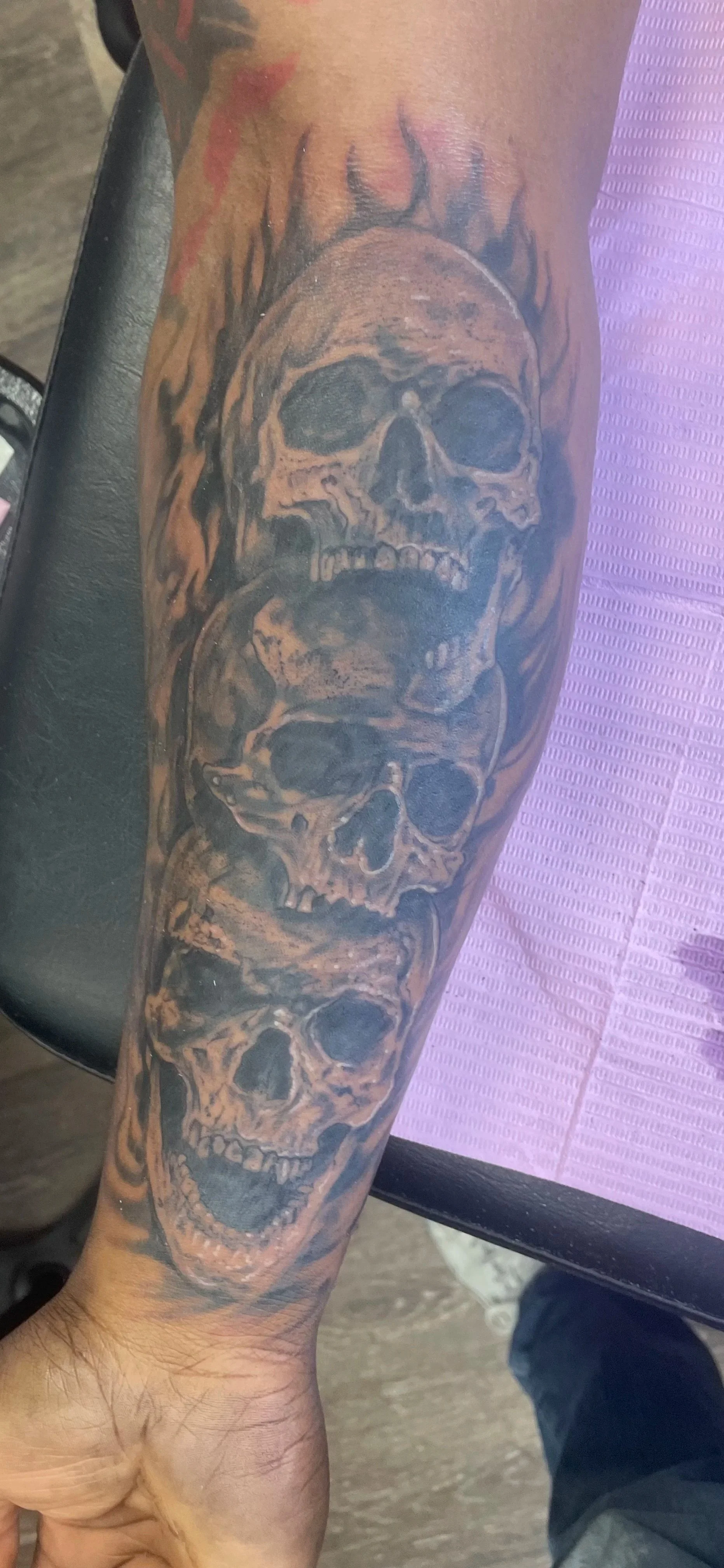 3 skulls and flames tattoo shelton ct