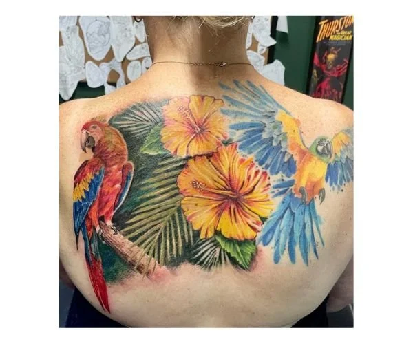Parrot and flowers on back in shelton ct.jpg