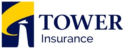 Tower Insurance logo with a lighthouse icon and blue text on a white background.