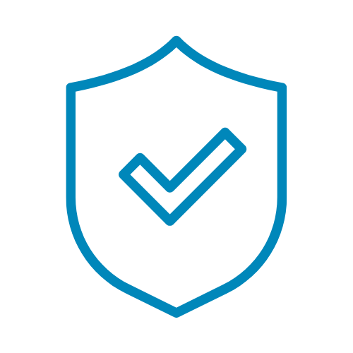 Blue shield icon with a checkmark inside.