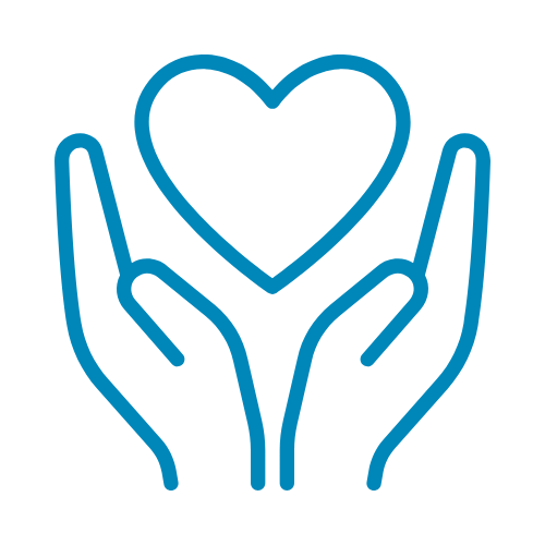 Outline of two hands holding a heart