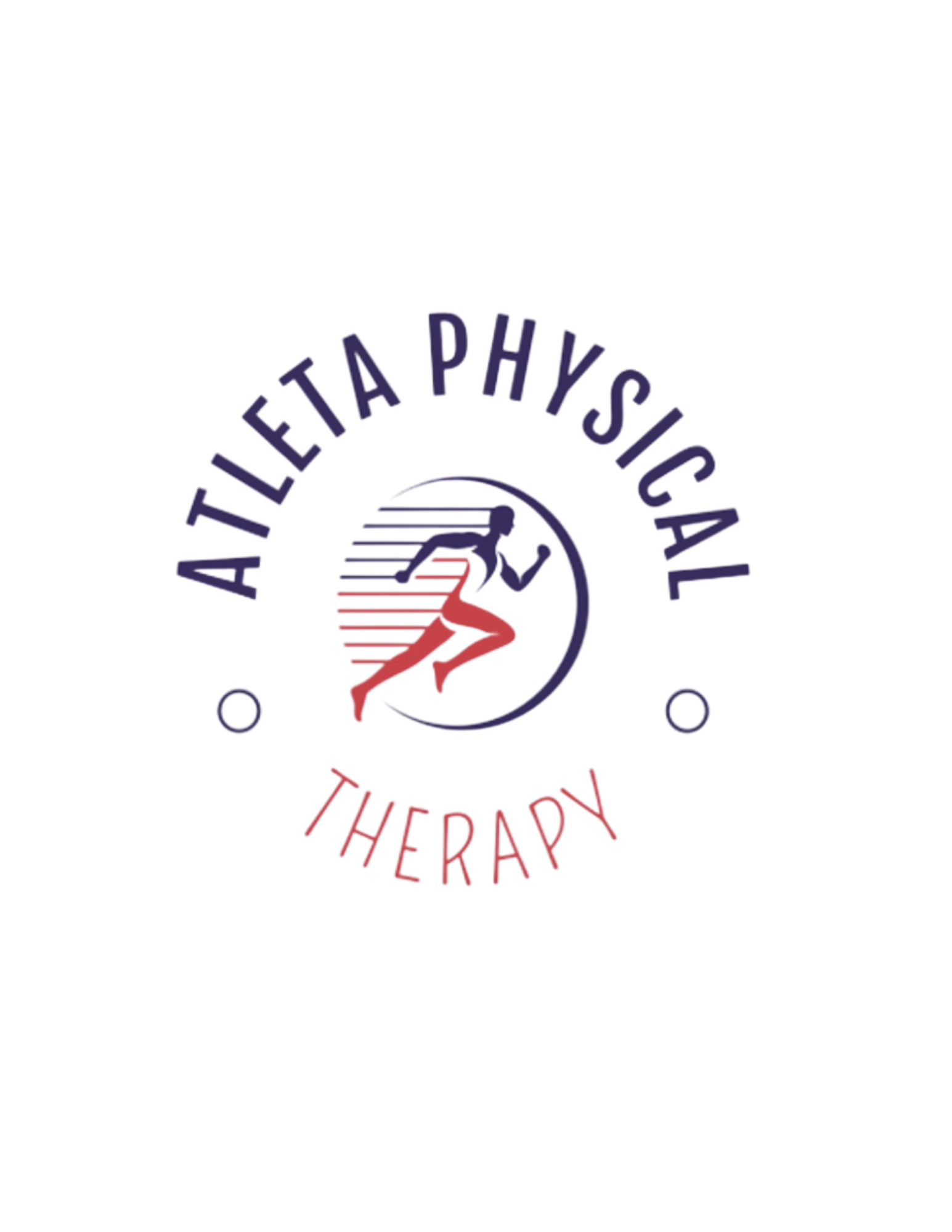 Neon sign logo for 'Atleta Physical Therapy' featuring a running figure inside a crescent shape, with the business name in purple and red text.