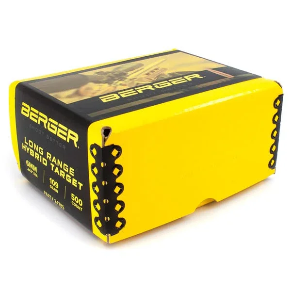 Berger Long Range Hybrid Target 243 Caliber, 6mm (.243 Diameter) Bullets 109 grain Boat Tail Hollow Point Box of 500