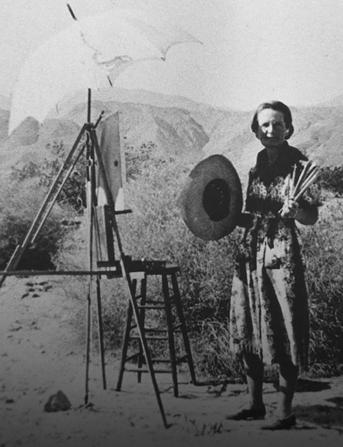 Agnes Pelton painting in the open air near her Cathedral City home.