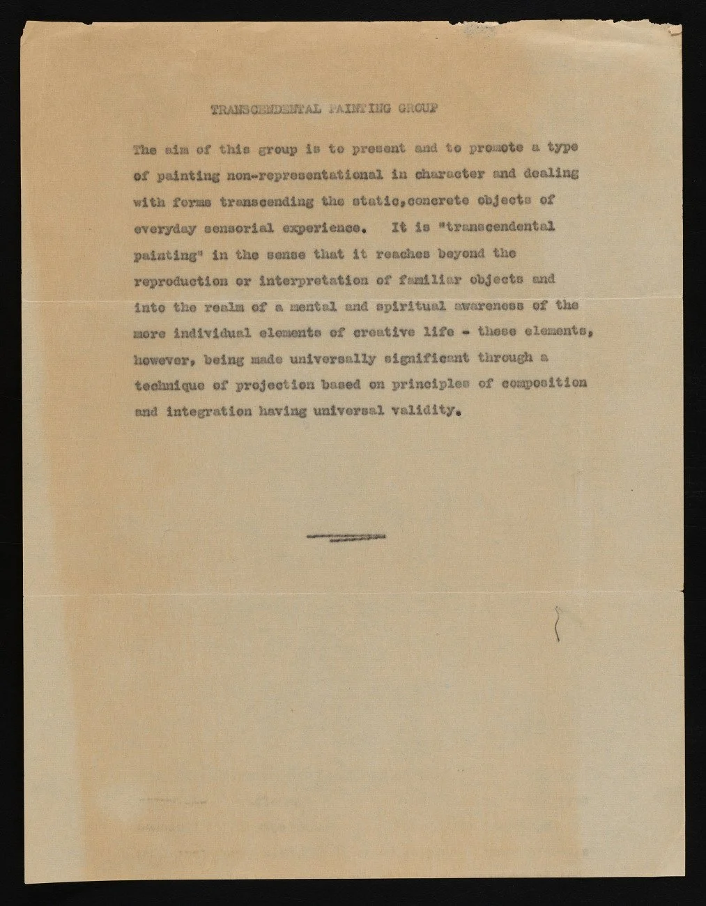 Transcendental Painting Group (TPG) Statement of Purpose, circa 1938 (Copy)