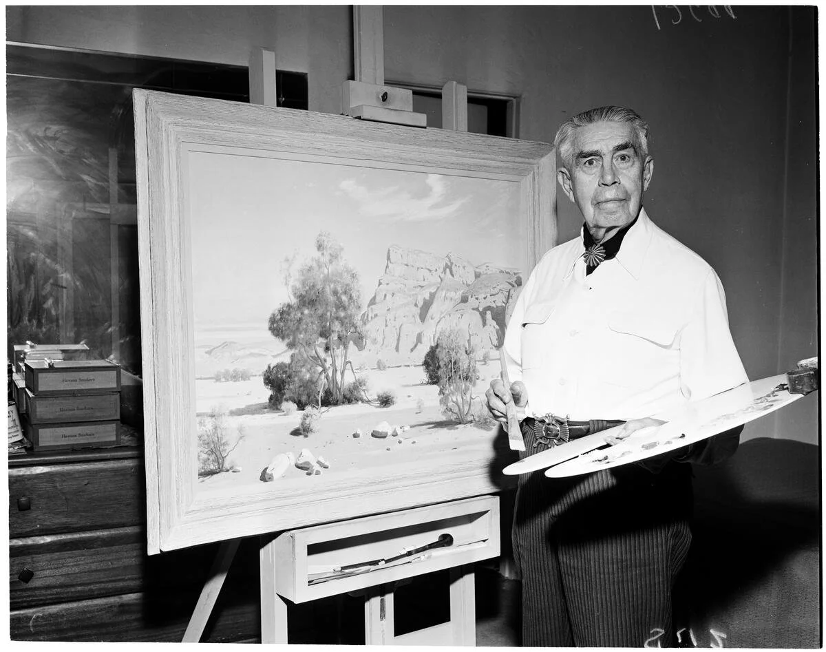 Jimmy Swinnerton; Painting "Blossoming Smoke Trees" 1960. Curtesy of USC Digital Library. A cartoonist turned desert painter, he spent much of his life in the Coachella Valley, where he died at 98.