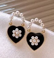 Pearl-Embellished Heart Earrings