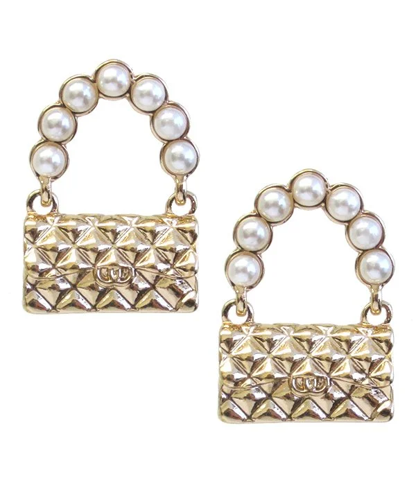 Pearl & Gold Handbag Earrings