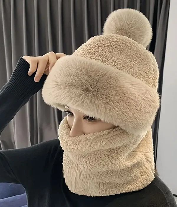 Faux Fur Pom-Pom Hat and Scarf Set