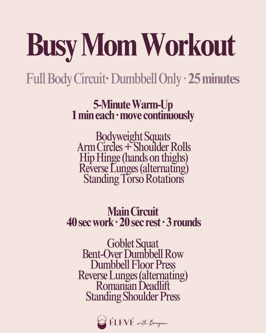 Busy moms don&rsquo;t need chaos workouts.
They need simple, effective structure that respects their season 🤍

⏱️ 5-minute warm-up
🏋️&zwj;♀️ 20-minute full-body lift
✨ Done

Strength training doesn&rsquo;t have to be complicated to be powerful.
Con