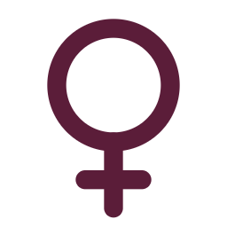 A purple feminist symbol combining the female gender sign with a raised fist.